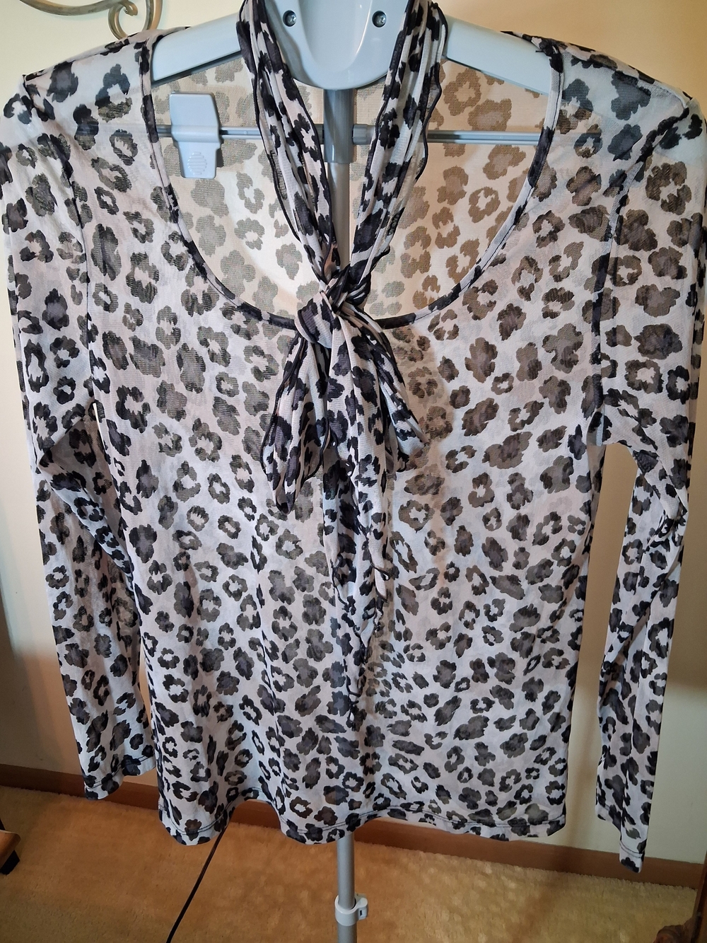Newport News Black & White Leopard-Print Sheer Blouse Matching Scarf